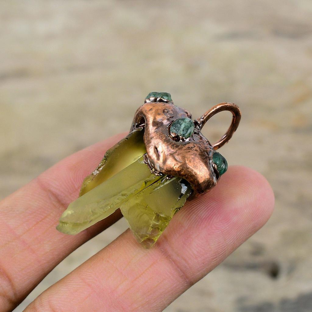 Green Amethyst Rough Pendant Electroformed Copper Pendant Green Tourmaline Rough Pendant Electroformed Jewelry Gemstone Pendant Gift For Her
