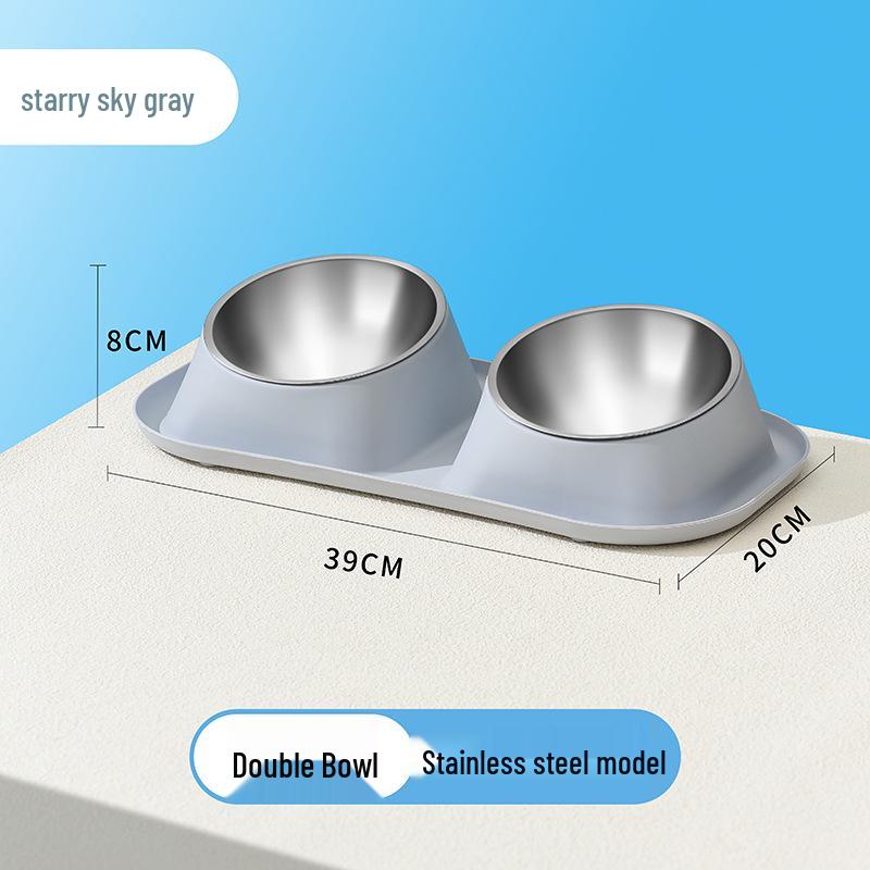 Stainless Steel Anti-Tip Cat & Dog Bowl Set - Large Capacity, Leak-Proof, Double Bowl Design