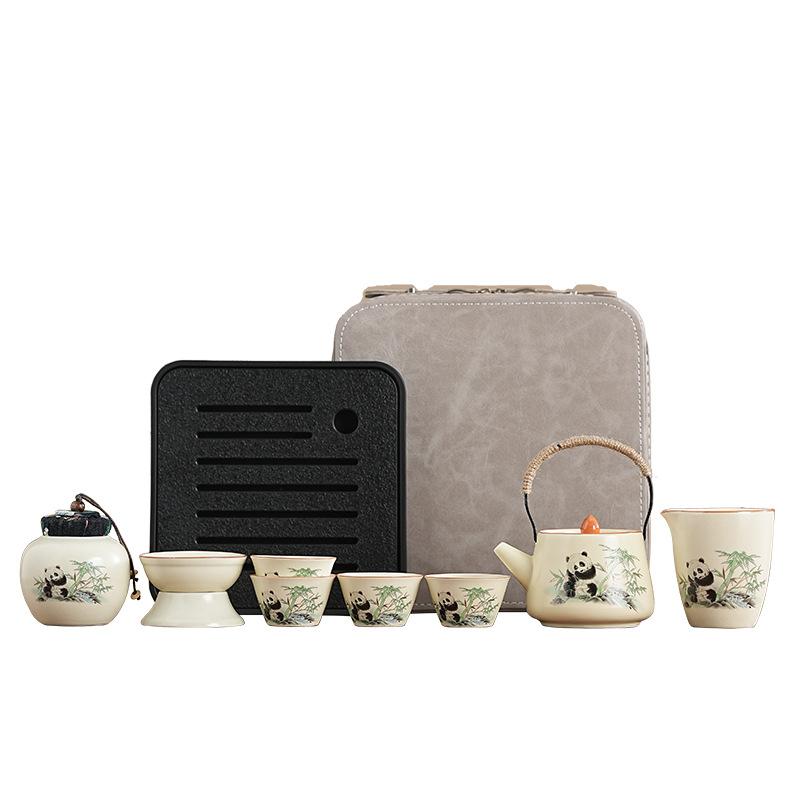 Ru Kiln Tea Set 1011 New Household Ru Kiln Kung Fu Tea Cup Anti-scalding Teapot Tea Tray A complete set of gift boxes