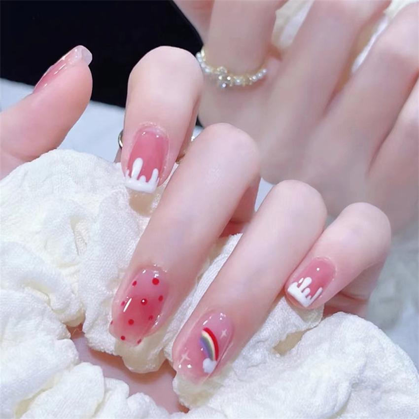 24Pcs Dark Butterfly Black Press On Nails Full Cover Fake Nail Tips Cute Girl False Nail Art Set