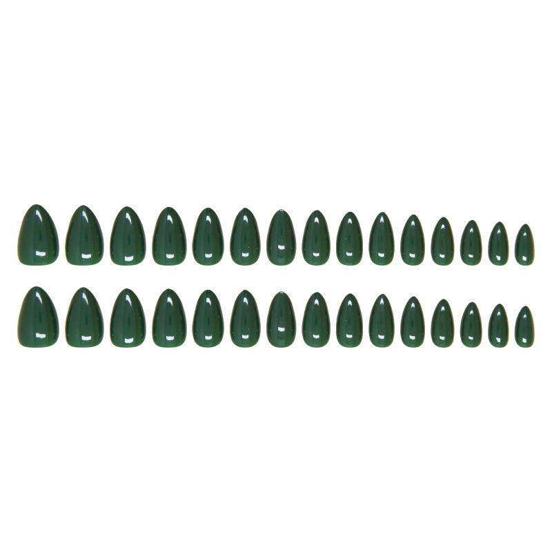 30pcs Dark Green Wearable Nail Patches, Solid Color Fake Nails, Almond Nail Patches, Adhesive Style, Detachable Nail Patches