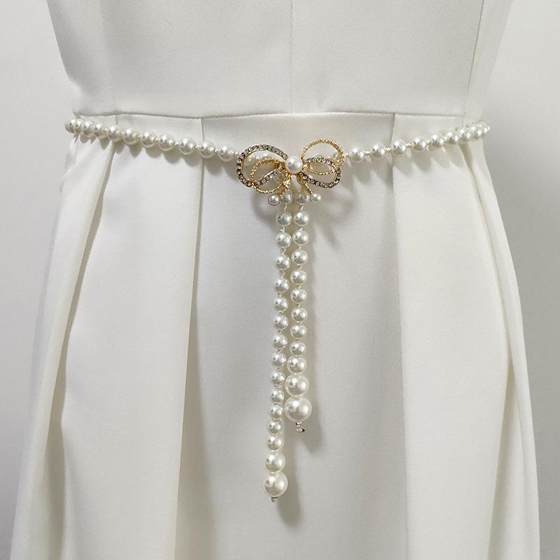 Korean Version, Pearl Waist Chain, Women's Belt, Fashionable, Dress Decoration, Rhinestone Beads, Flowers, Elegant and Versatile