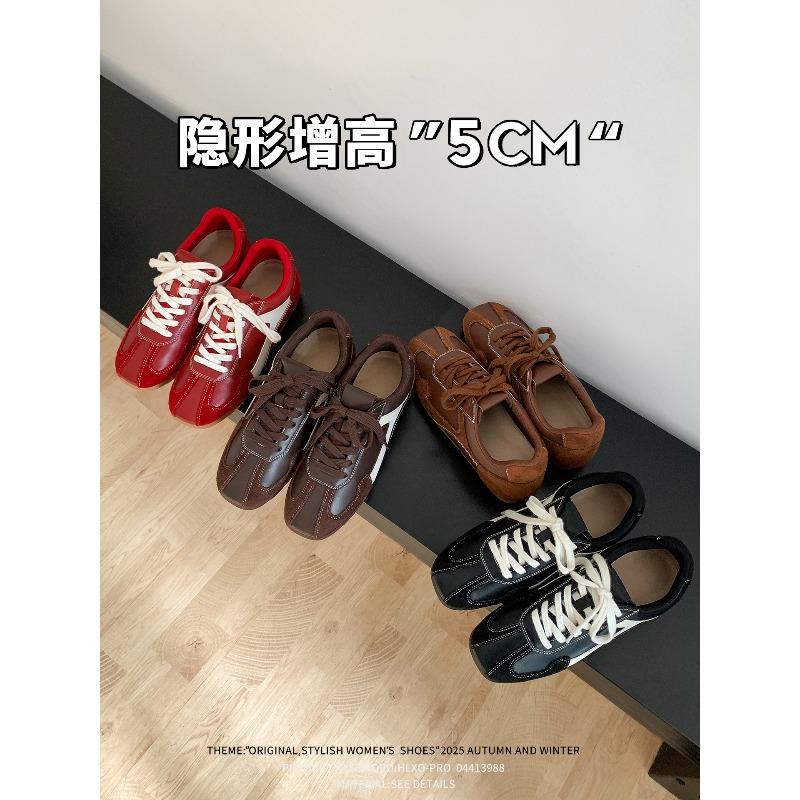 Sheepskin version! Lace-up color matching inner height increase women 2 new retro versatile sneakers women