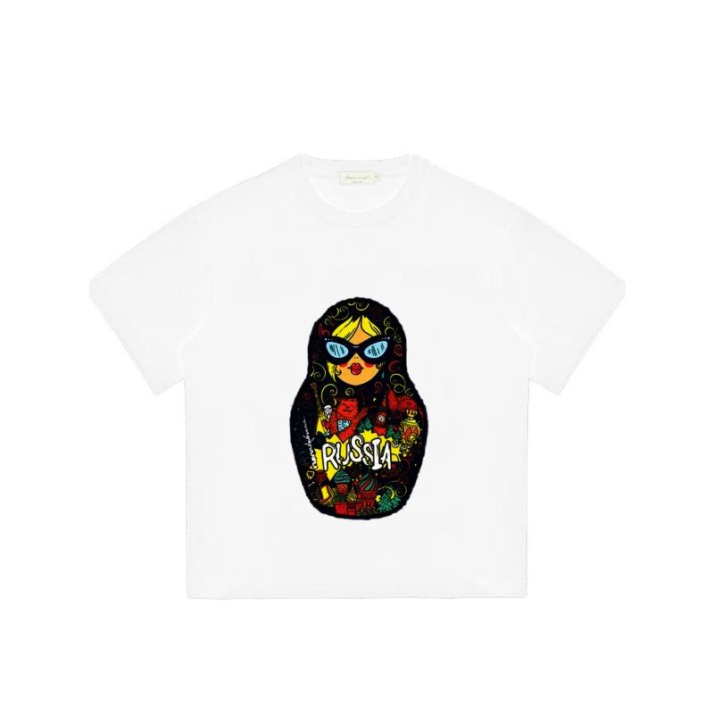 Unisex Oversized T Shirt Black Russia Matryoshka Doll with Sunglasses and Traditional Symbols Print Casual Streetwear for Daily Wear and Travel