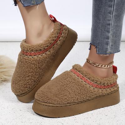 Thick Bottom Outer Wear Winter Baotou Half Slippers, New Ethnic Style Lace Fur Half Tote Snow Slippers