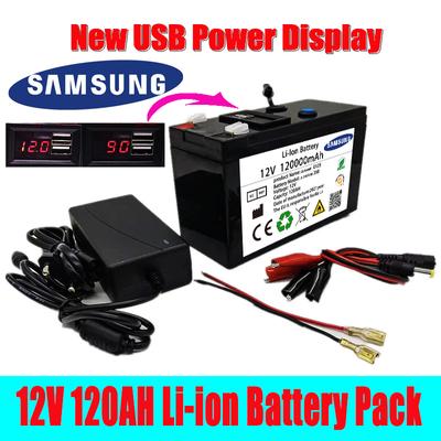 New 12v 120000mah Portable And Rechargeable 18650 Battery Built -In 5v 2 .1a Usb Power Display Charging Port With +12 .6v Charger