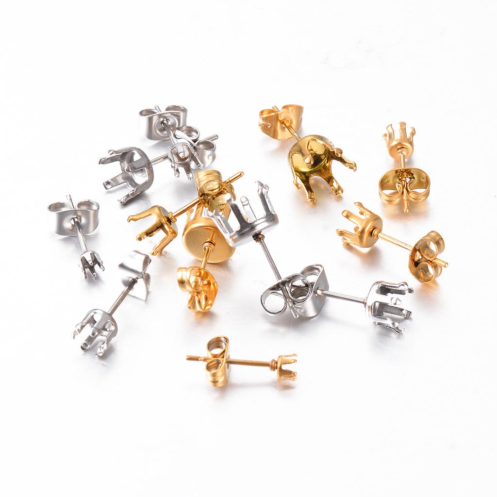 50pcs/lot Stainless Steel 3mm-8mm Blank Stud Earring Claw Ear Post Pins Cup Base Earrings Setting DIY Jewelry Making Findings