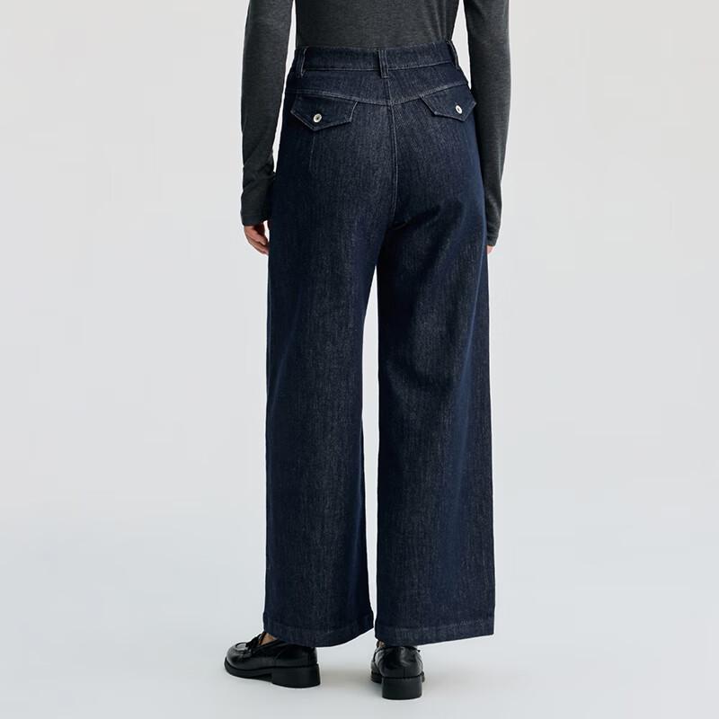 BINJORA Women's High-Waist Wide-Leg Duck Down Denim Pants