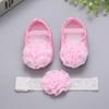 Newborn Baby Girls 1PC Hair Belt + Flowers Applique Soft Sole Single Shoes