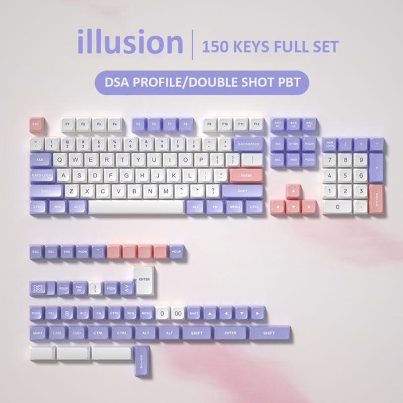 150Key Illusion Keycaps DSA Profile PBT DyeSublimation Process Double Shot Keycap for Mechanical Keyboards Switches