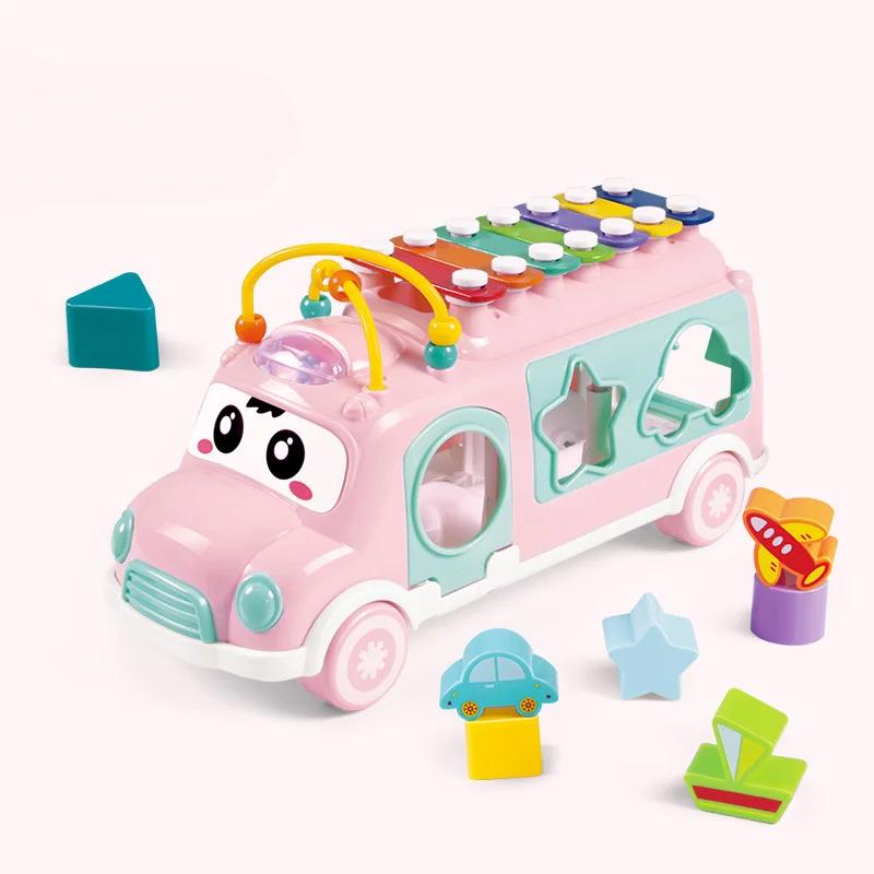 Baby Musical Instruments Toys Animal Bus with Piano Keyboard Xylophone Drum Color Learning Montessori Toys for Toddler Boys Girl