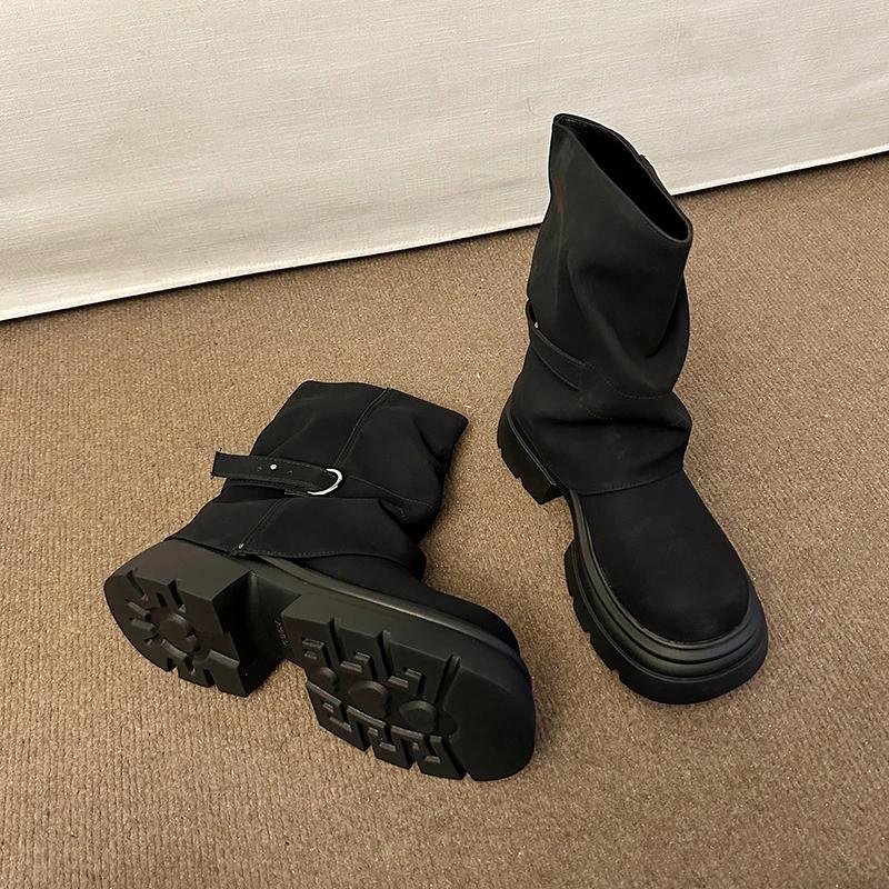 Brown Ort Boots Women'S Autumn Winter Thi Bot Faion Boots Slim Leg Tube Shoes Street Sle Round Toe Women Shoes