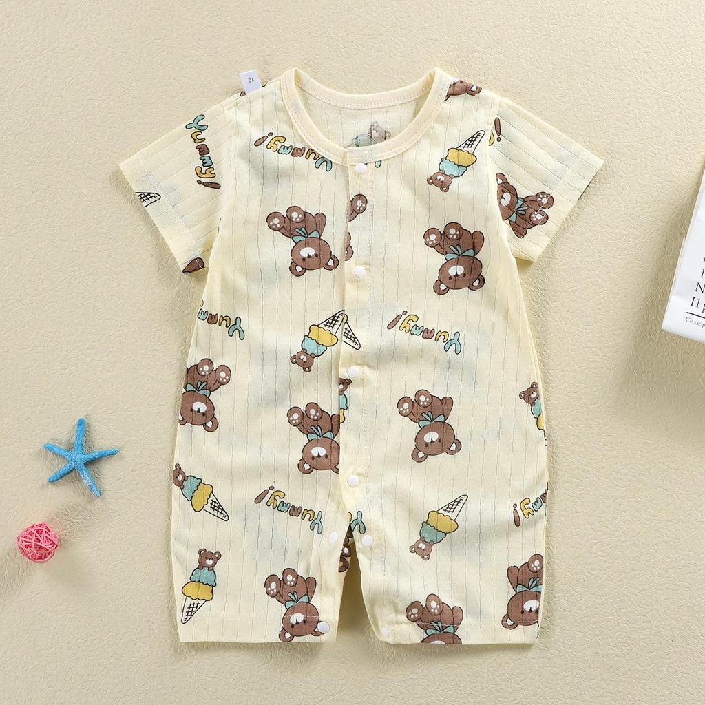 Newborn Cotton Short Sleeve Summer Romper: Open-Front Bodysuit for Boys & Girls
