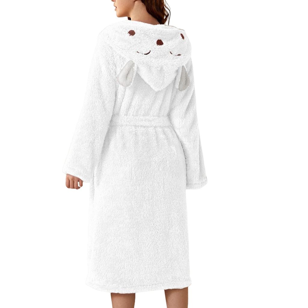 Women's Fleece-Lined Pocket Ear Cap Solid Color Bathrobe