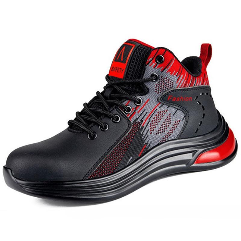 

Holfredterse новейшие неразрушимые черные серые красные мужские рабочие ботинки со стальным носком, противоударные кожаные водонепроницаемые ботинки 1688-633 46