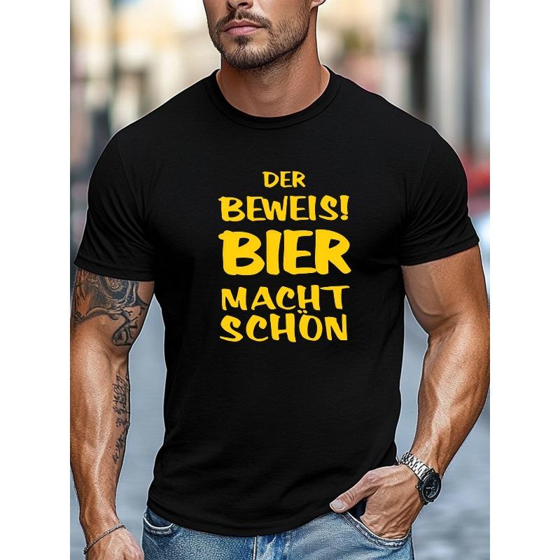 European sizes Men s DER BEWEIS! BIER MACHT SCHÖN Pattern Summer Casual Crew Neck Short Sleeve T-Shirt S чёрный