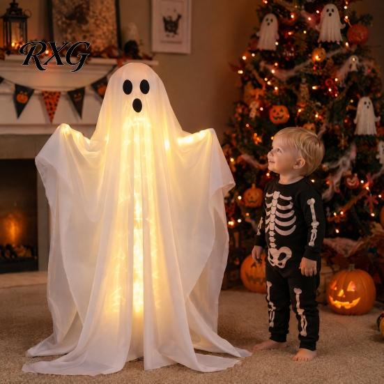 Ghost with Warm Lights Halloween Decoration, LED Light Up Standing Ghost, Indoor Outdoor Spooky Window White for Porch, Yard, Lawn, Garden Decor