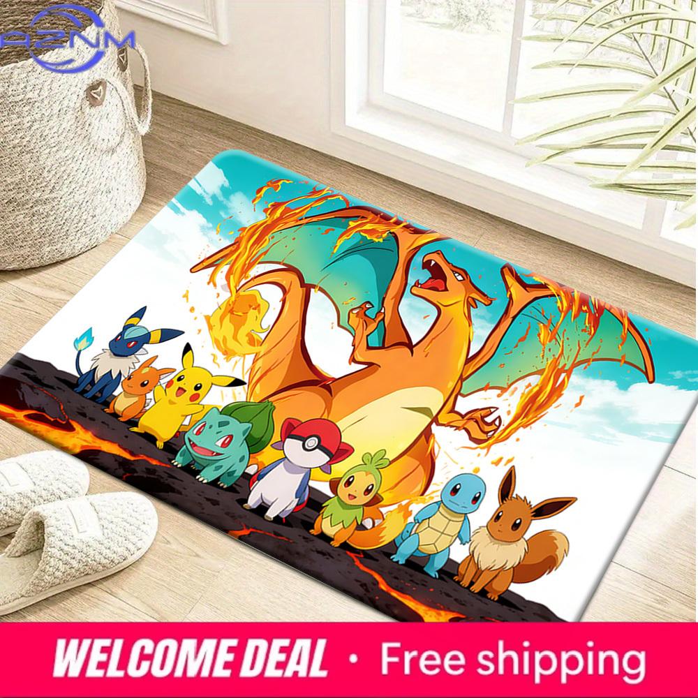 Pokemon Charizard Pikachu and Starters Fire Print Non-Slip Doormat Soft Floor Mat 40x60cm