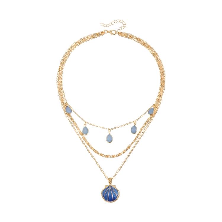 

Stackable Blue Seashells Pendant Necklace Retro Glaze Coating Adjustable Length Alloy Jewelry Piece 1