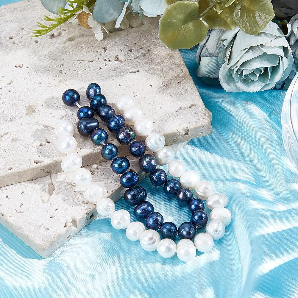 Beebeecraft 1 Коробка 2 Нити Пресноводные Культивированные Жемчужины Натуральные Жемчужные Нити Картофельной Формы Прусский Синий Натуральные Жемчужные Бусины с Отверстием Россыпью для