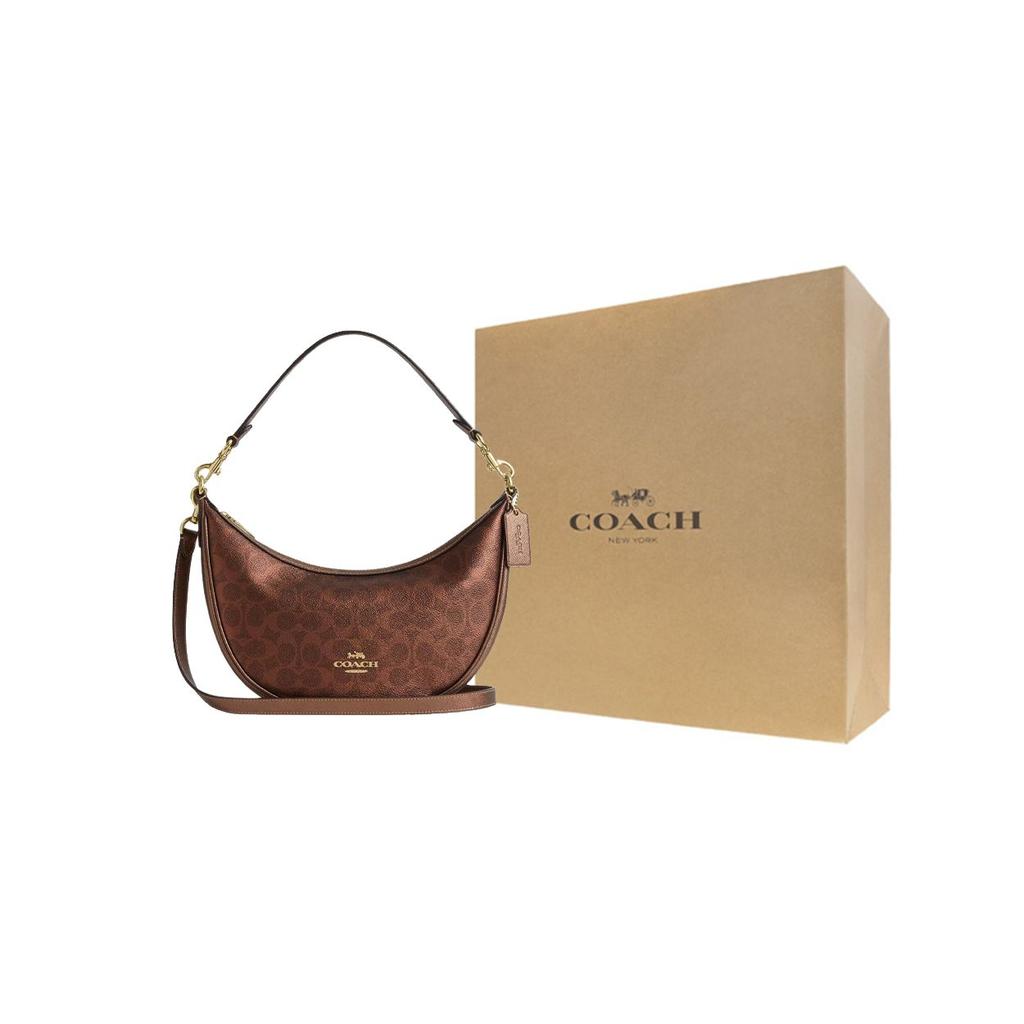 Coach Aria 26 Silver Accessories Pearl Print Faux Leather And Cowhide Medium Shoulder Bag Women shoulder bag Copper CCL27-IMYGQ