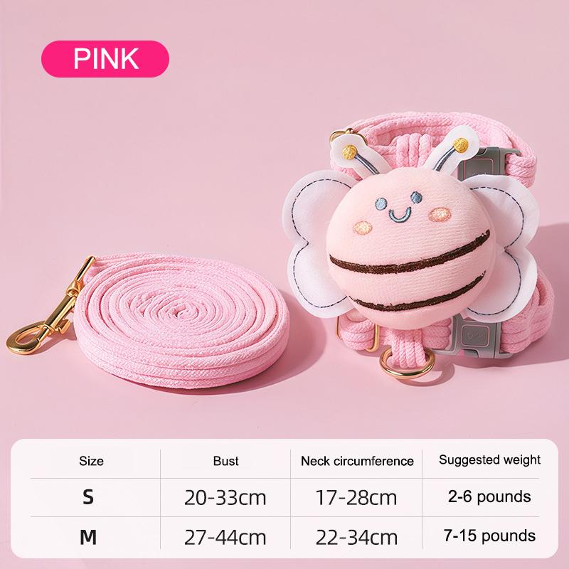 Cat Harness Leash Collar Set Adjustable Cartoon Bee Double Layer Dog Harness For Small Medium Pet Collar Leash Outdoor Walking