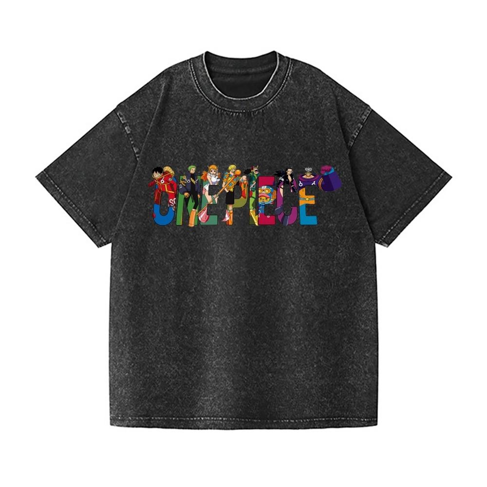 

One Piece Vintage Wash Japanese Design T-Shirt High-quality Streetwear Is Suitable for Both Summer Men and Women S