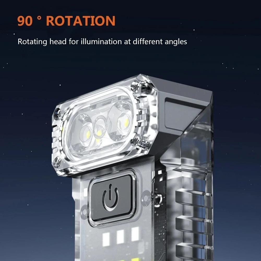 Rotatable Mini LED Flashlight USB Rechargeable Pocket Keychain Torch Powerful Emergency Camping Fishing Walking Lantern 1200mAh