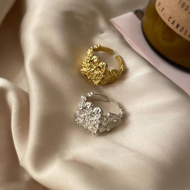 French Striking Vintage Design Adjustable Open Ring For Women In 925 Sterling Silver With Beautiful Texture Lava