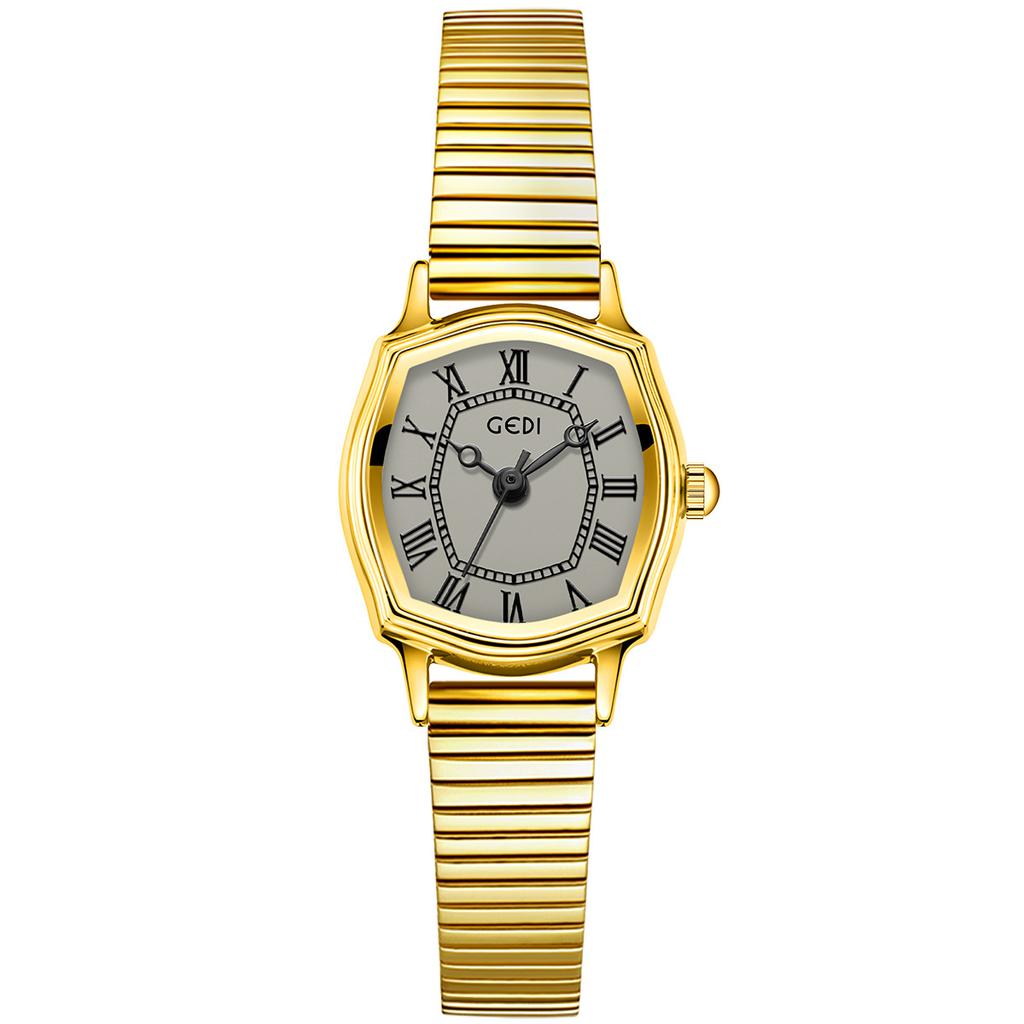 Simple Retro Wine Barrel Roman Women'S Watch Niche High Value Temperament Gold Quartz Watch Women'S Waterproof Watch