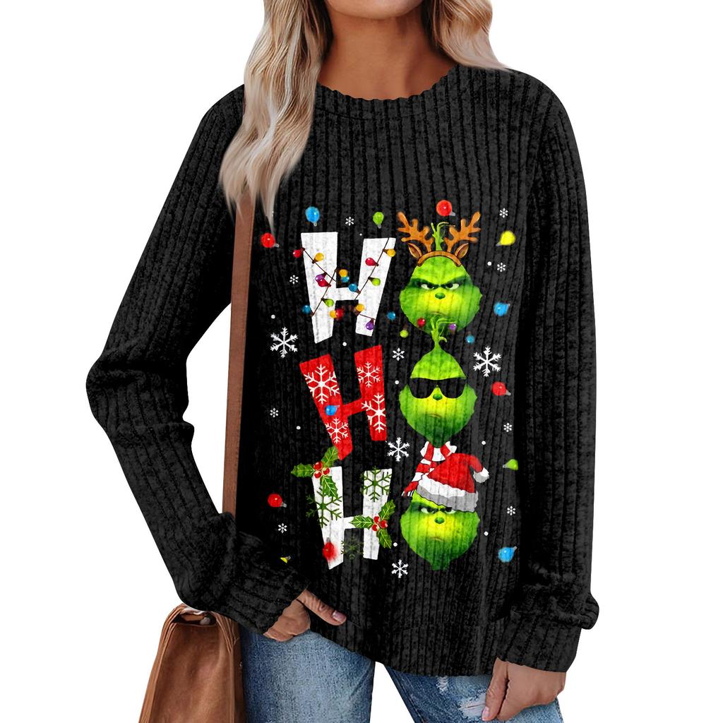 Women's Printed Lightweight Brushed-Cotton Round Neck Top