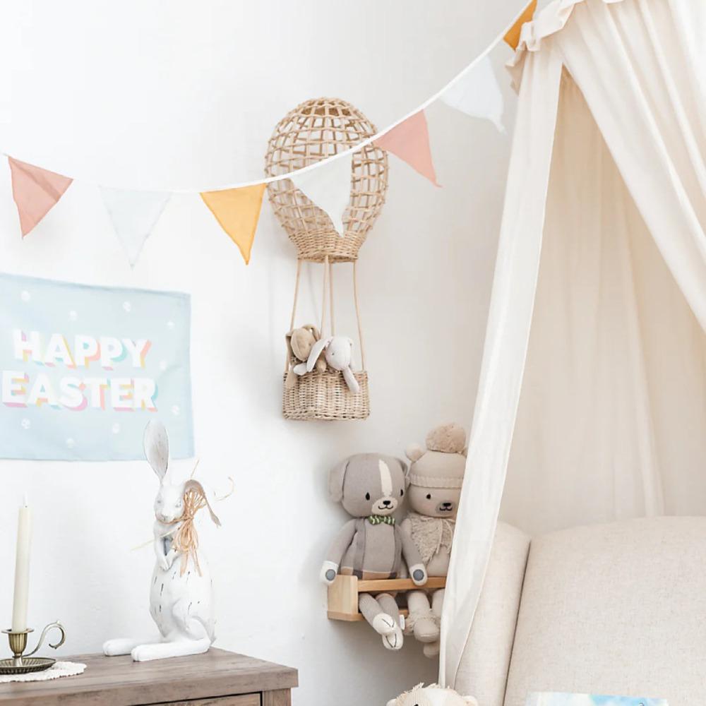 Pastoral Hand-woven Valentine's Day Children's Room Wall Hanging Rattan Hot Air Balloon Flower Basket Wall Decoration Basket