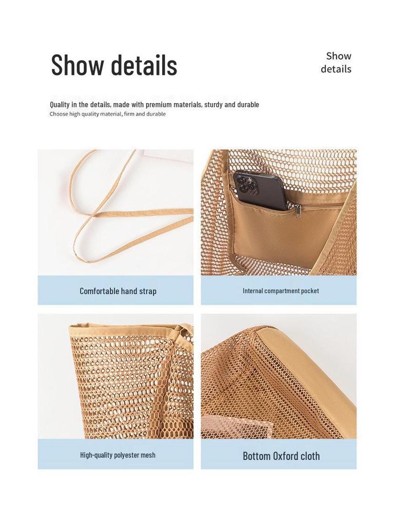 Large Foldable Mesh Beach Shoulder Bag for Outdoor Summer Travel