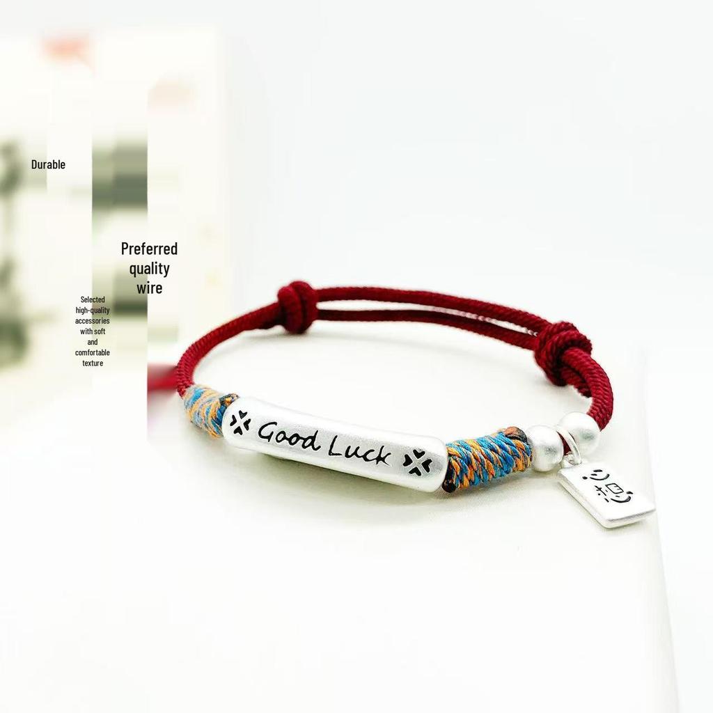 Douyin Style Thick Silver Copper Anti-Allergic Good Luck Bangle - "May All Your Wishes Come True"
