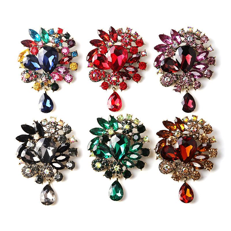 SKEDS Rhinestone Luxury Flower Brooch Pin For Women Elegant Crystal Pendant Wedding Party Jewelry Creative Brooches Pins Gift