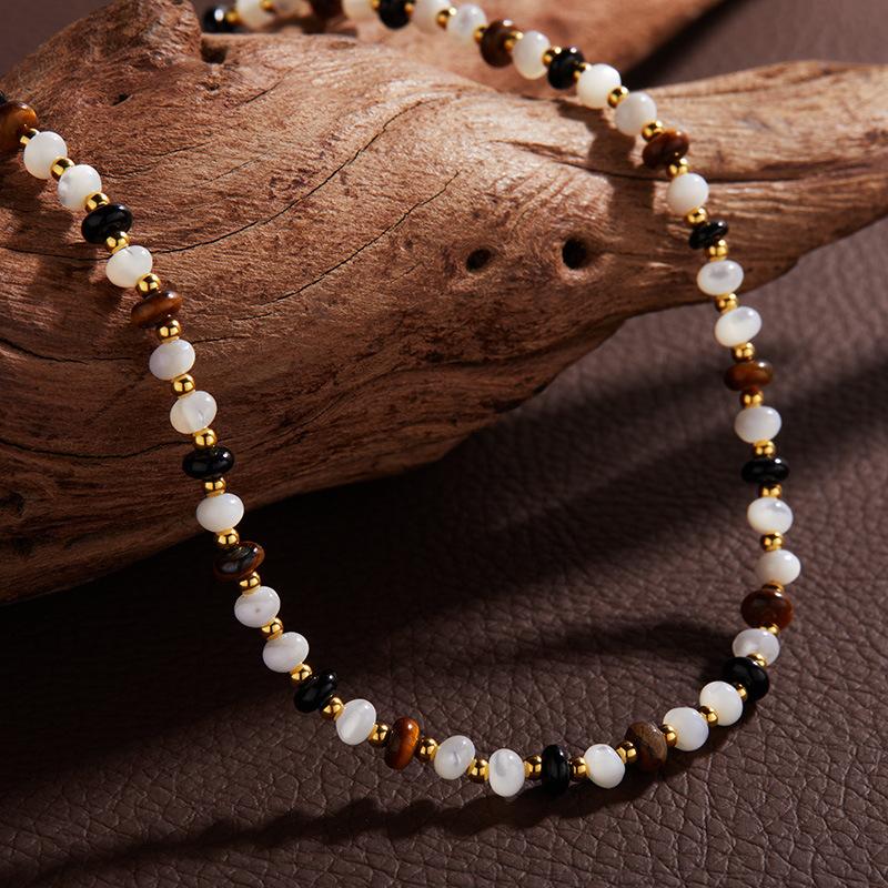 Natural Gemstone, Tiger Eye, White Fritillary, Black Agate, Colored Treasure, Beaded Bracelet For Women, With S925 Whole Body Sterling Silver.