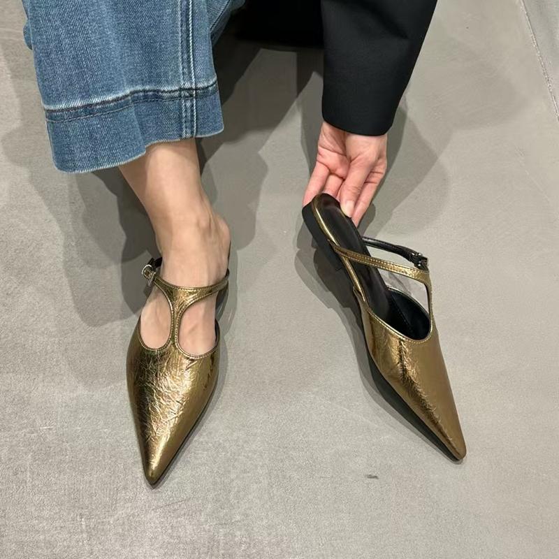 Fashion SUOJIALUN 2025 Summer New Brand Women Slipper Fashion Pointed Toe Ladies Elegant Muled Soft Flat Heel Outdoor Dress Sandal Slide