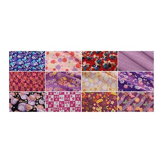 Misaki Tsumami Zaiku Chirimen Fabric Scraps - Floral Japanese Pattern, Lined, 30x30cm Cut Cloth, Large Assortment, Colorful Japanese Fabric Material