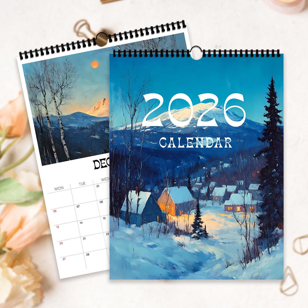 1 st 2026 Väggkalender Oljemålning Landskapsserie, 12 Vackra Designer, Perfekt Gåva för Födelsedagar Jul Nyår