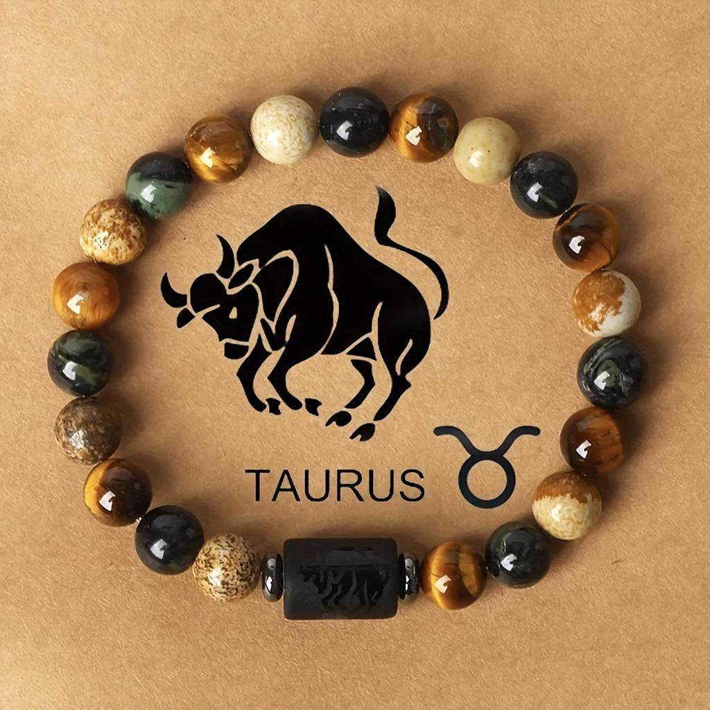 Bracelet Œil de Tigre & Pierre Image Douze Constellations