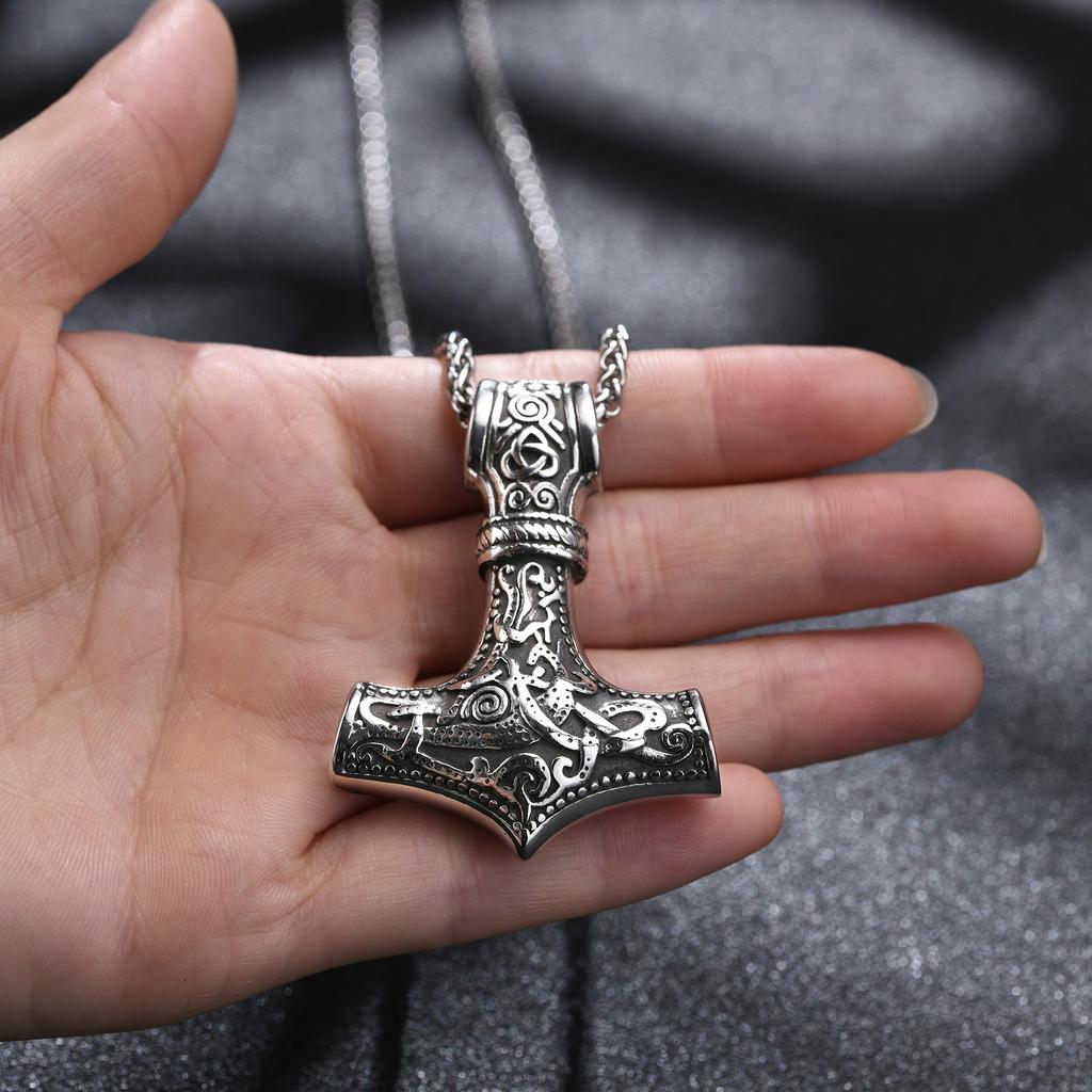 Viking Mjolnir Necklace,Thor's Hammer Pendant, Stainless Steel Viking Necklace,Viking Jewelry, Strength Amulet, Norse Mythology