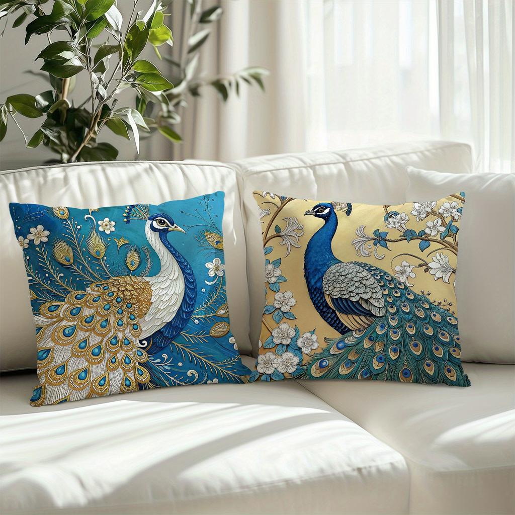 1/4pcs Bohemian Peacock Throw Pillow Covers Vintage Blue Gold Decorative Cushion Cases for Home Living Room Bedroom Sofa