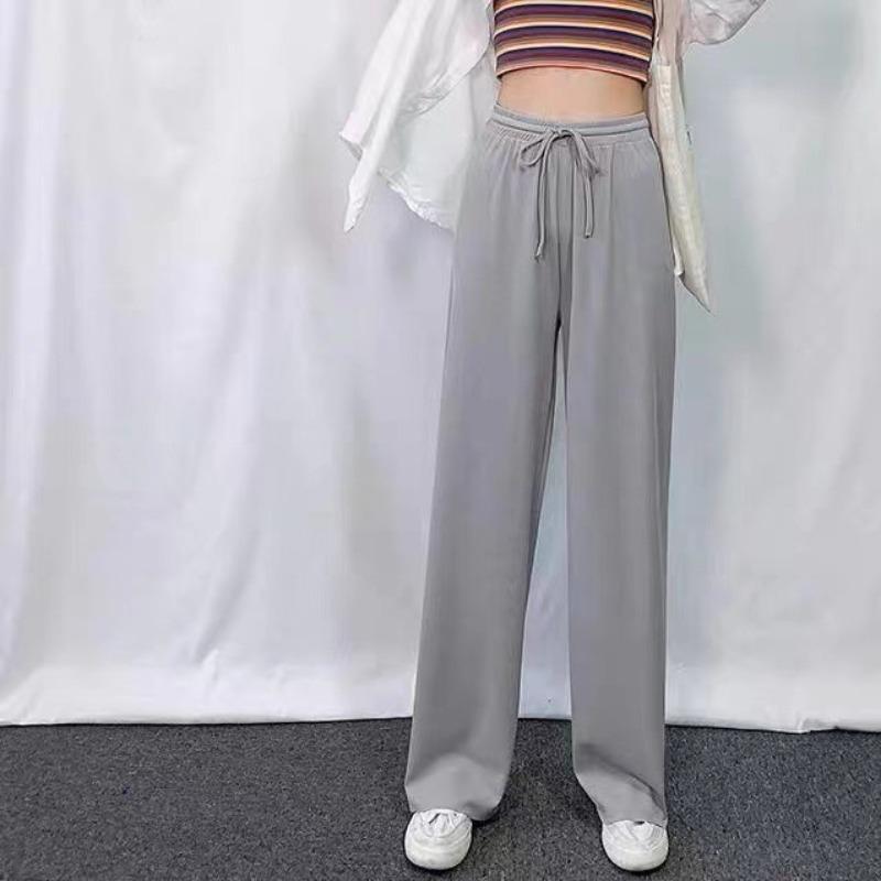 Breathable drawstring wide-leg pants summer high waist drape cool floor mopping straight pants casual thin loose sunscreen pants