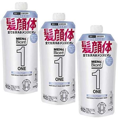 Men's Biore ONE All-in-One Body Wash, Clean Fruity Soap Scent, Refill Pack 340mL (Set of 3)