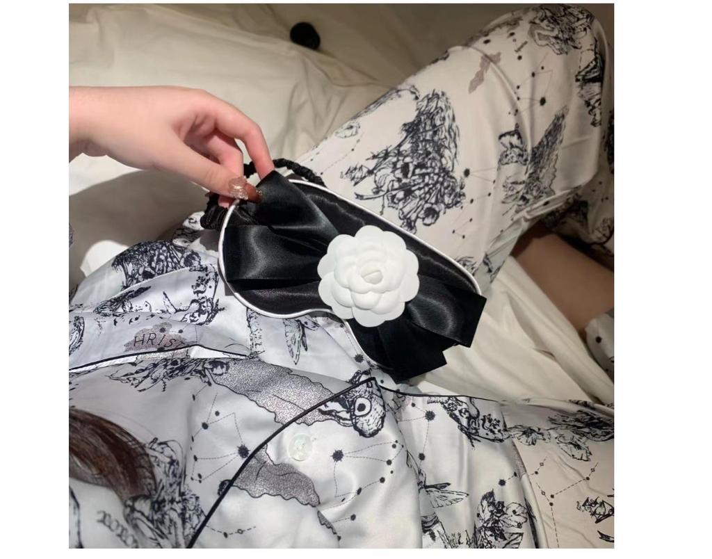 Women's Floral Silk Pajamas - Long-Sleeved, Thin & Stylish Korean Homewear for Spring/Autumn