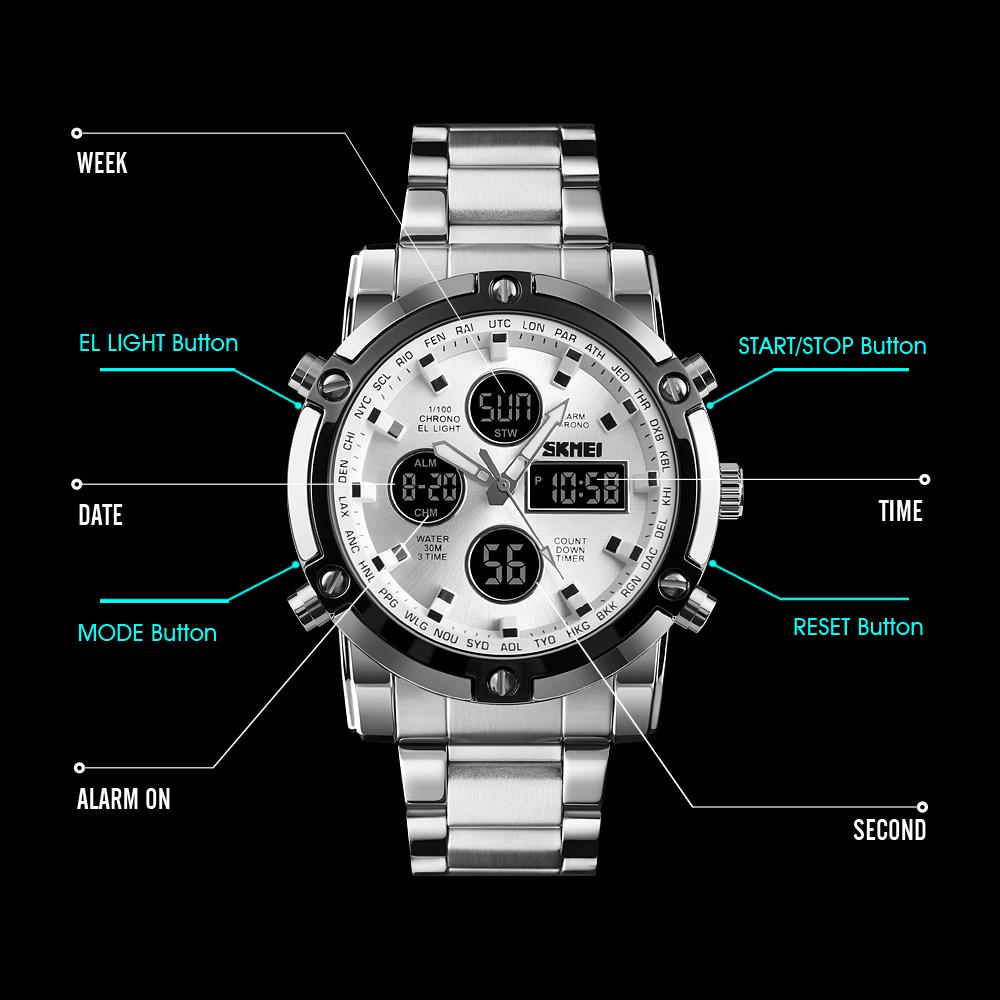 SKMEI Orologio Uomo Sportivo Cronografo Quarzo – Cinturino Pelle Nera, Quadrante Grande 46mm, Impermeabile E Luminoso