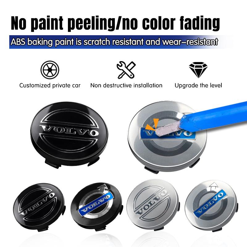 4 pezzi 56/60mm Adesivi Coprimozzo Ruota Auto per Volvo Rdesign AWD C30 C70 S40 S60 S70 S80 S90 V40 V50 V60 V70