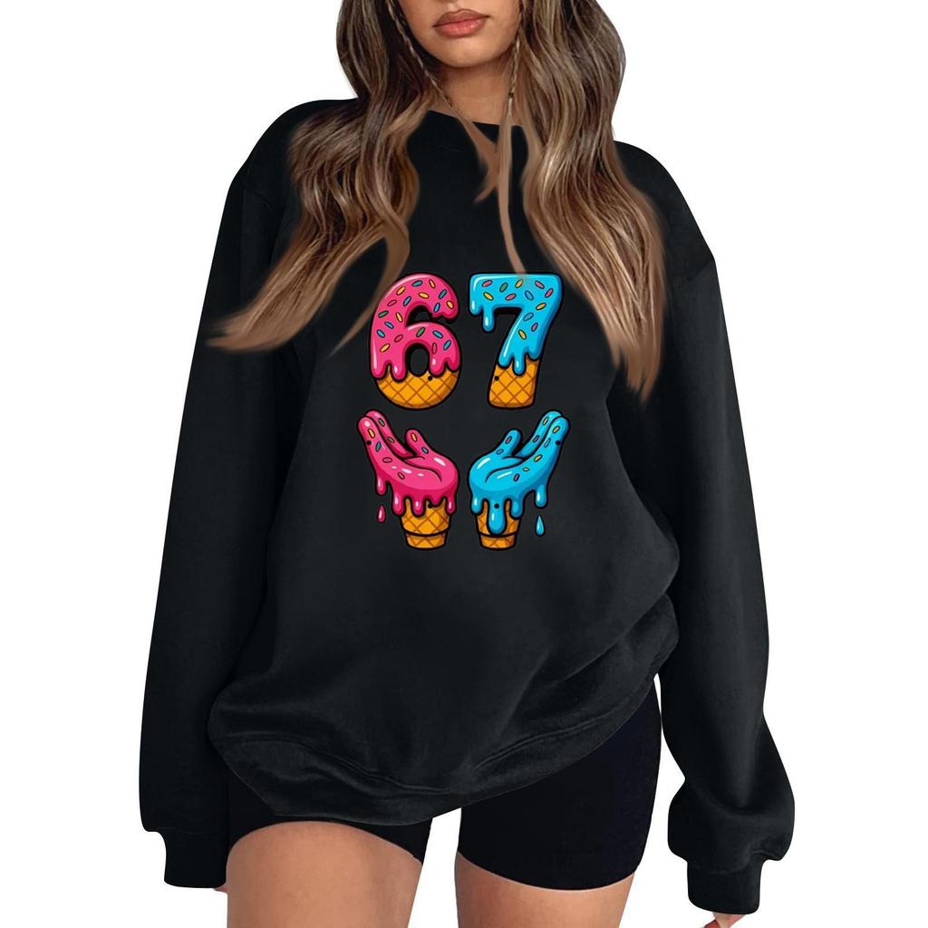 Sudadera de Mujer Casual de Moda de Manga Larga con Cuello Redondo y Estampado