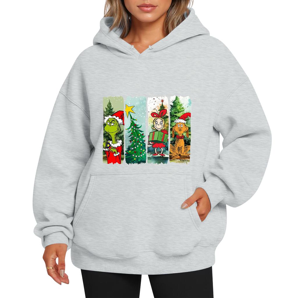 Ladies' Christmas Style Printed Hoodie With Wool And Pockets For Women