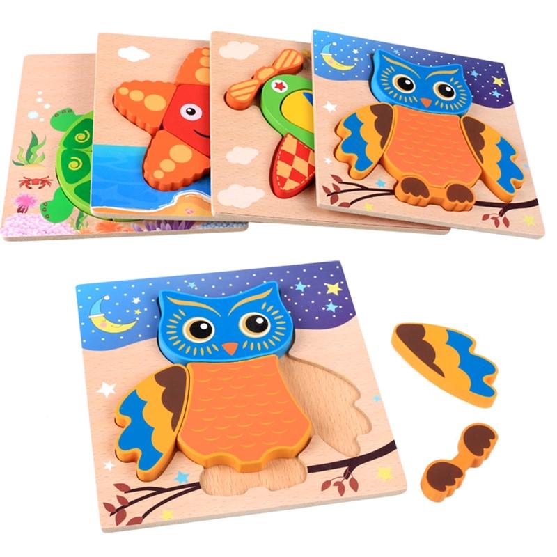 Baby High Quality 3D Wooden Puzzles Educational Cartoon Animals Early Learning Intelligence Puzzle Game Toys For Children